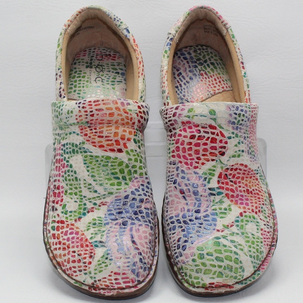 b.o.c. Born Concept Multi Color Floral Leather Clogs Mules Womens 10/42 CBTL13